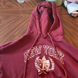 Maroon New York Hoodie Crop Top